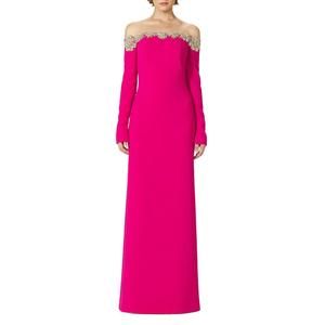 NEW COSTARELLOS meline off-shoulder crepe gown in magenta
